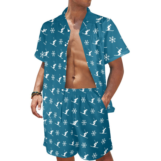 Ski Print Design LKS301 Men's Beach Shirt and Shorts Set