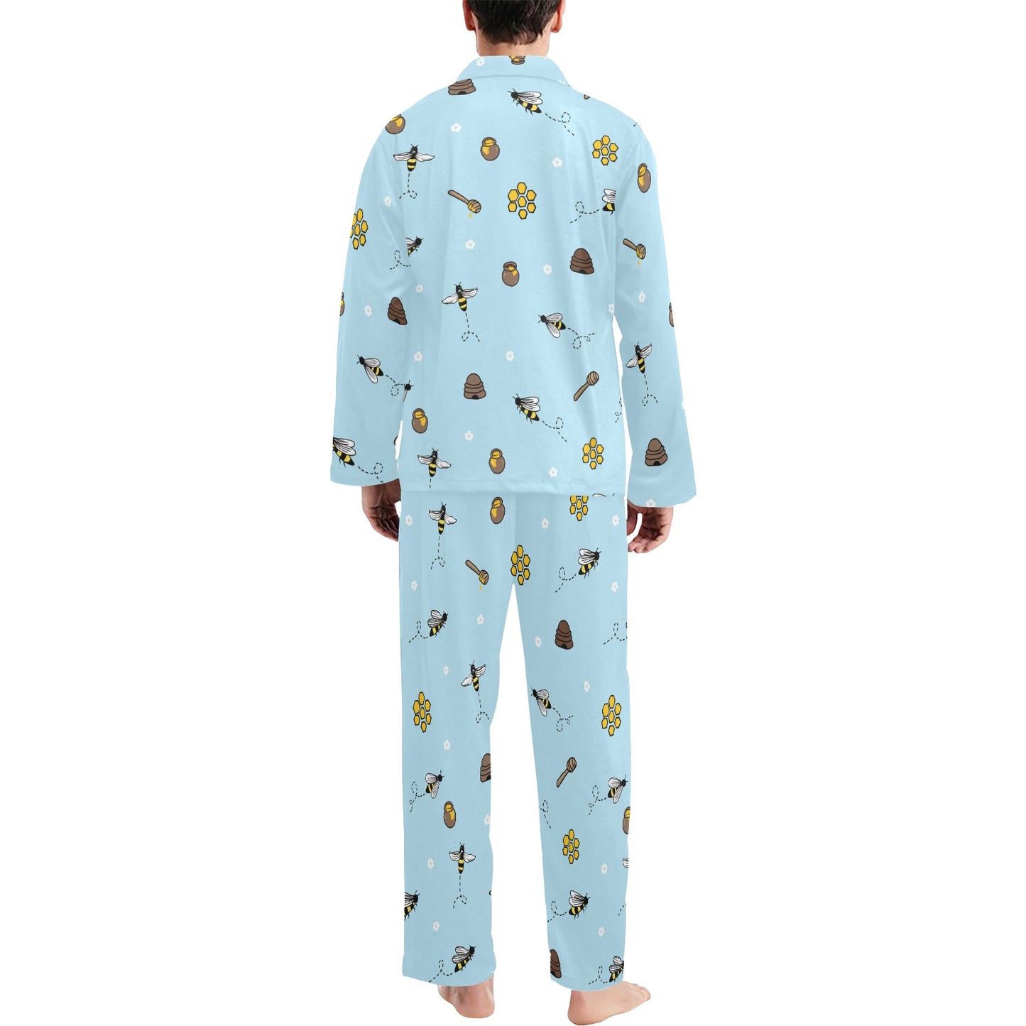 Honey Bee Print Design LKS307 Men's Long Pajama Set