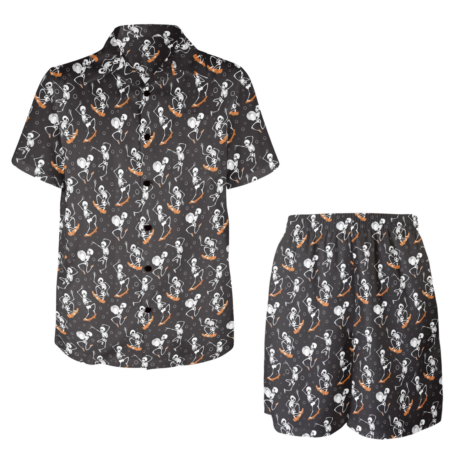 Skateboard With Skeleton Print Design LKS303 Men's Beach Shirt and Shorts Set