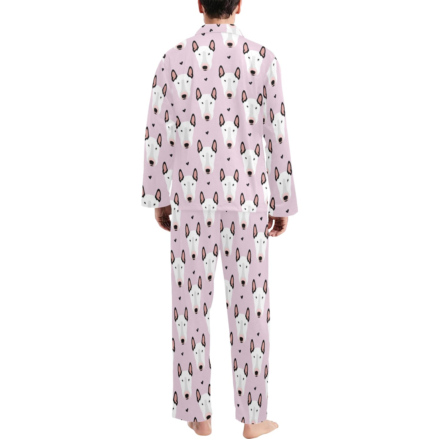 Bull Terrier Pink Print Pattern Men's Long Pajama Set