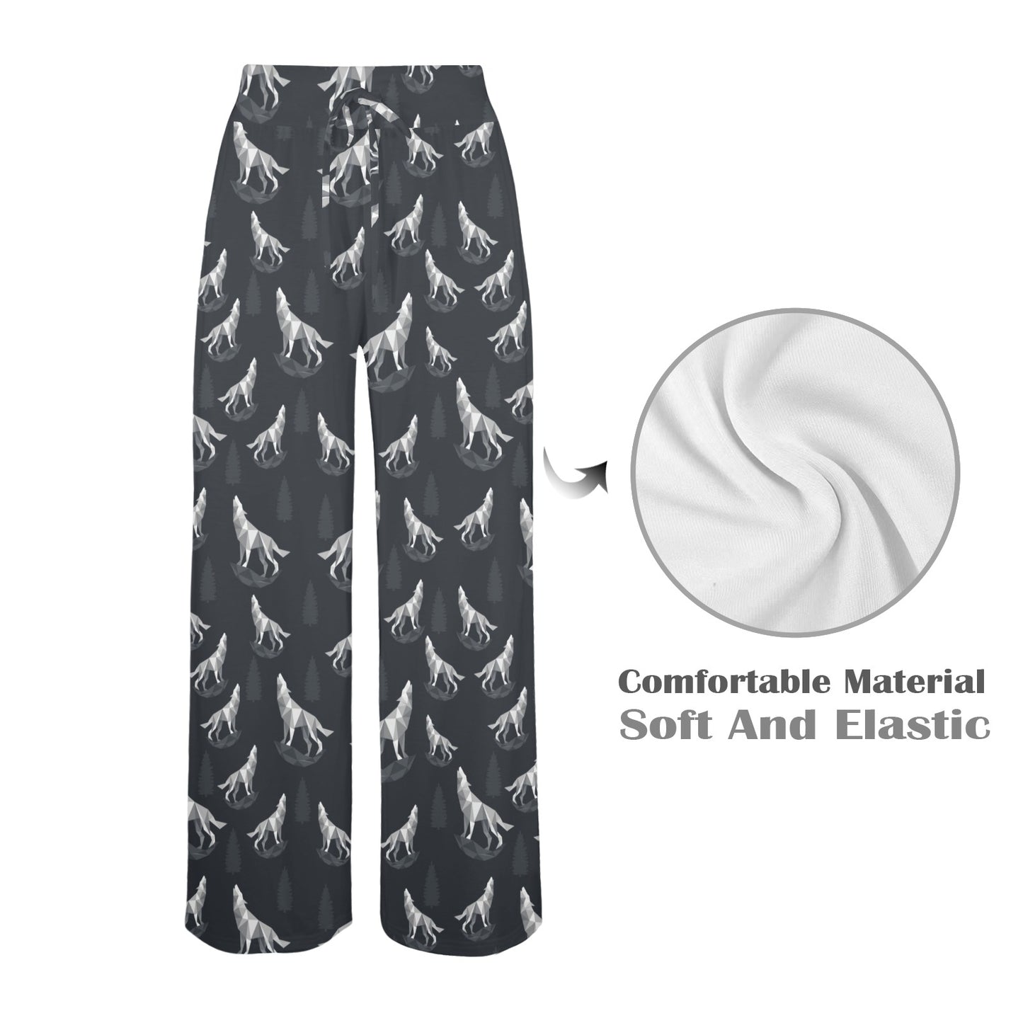 Wolf Print Design LKS303 Women's Wide Leg Lounge Pants