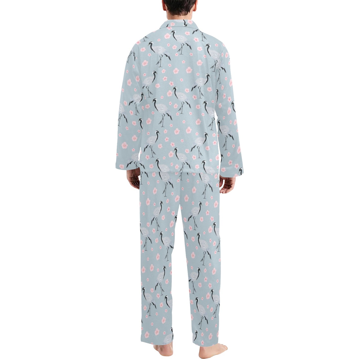 Sakura Bird Print Design LKS304 Men's Long Pajama Set