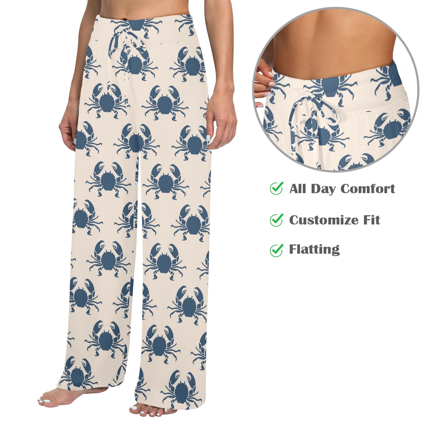Crab Pattern Print Design 02 Women's Wide Leg Lounge Pants