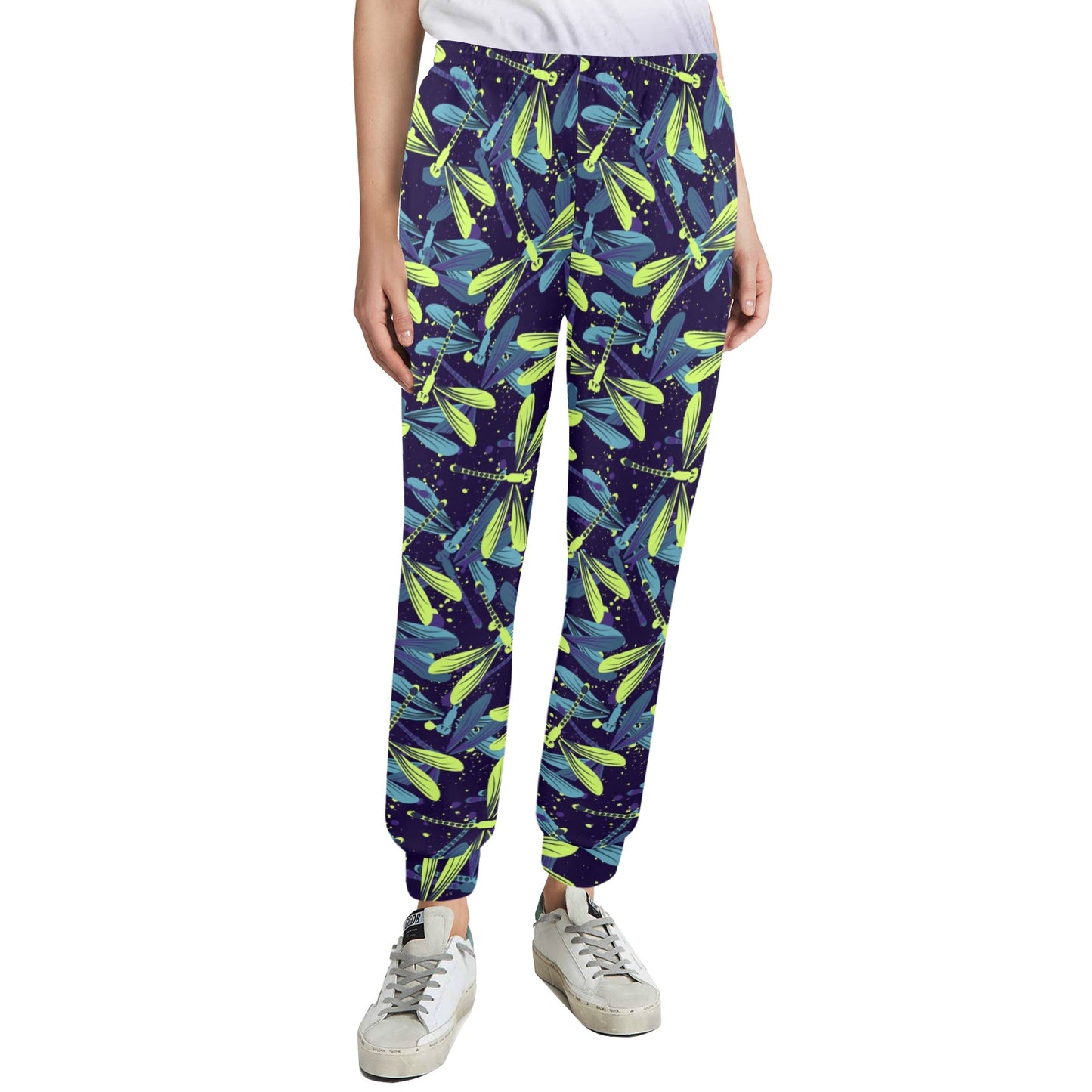 Dragonfly Lime Blue Print Pattern Women's Casual Track Pants