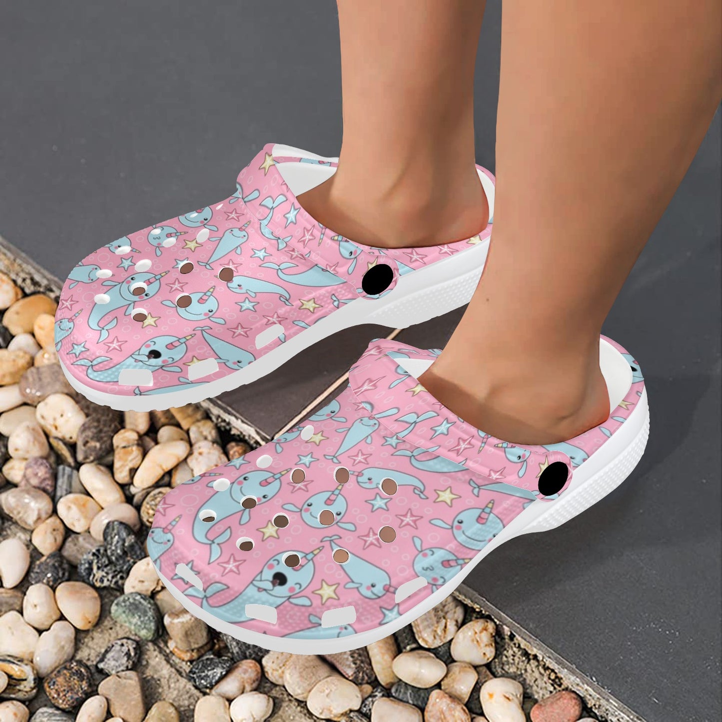Narwhal Cartoon Cute Print Unisex Clogs Shoes