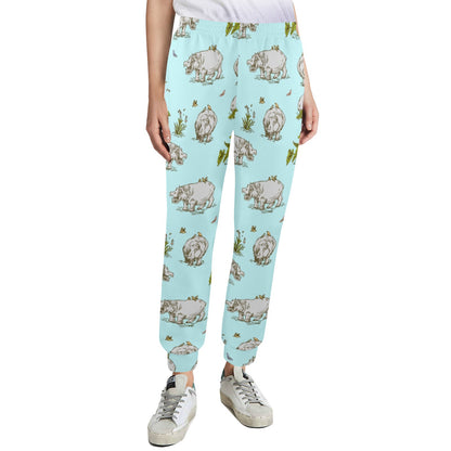 Hippo Design Print Pattern JJ0348 Women's Casual Track Pants