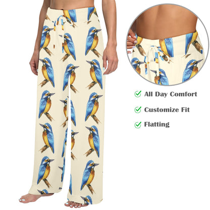 Kingfisher Pattern Print Design 01 Women's Wide Leg Lounge Pants