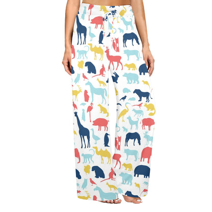 Zoo Animal Design Print Pattern JJ0409 Women's Wide Leg Lounge Pants