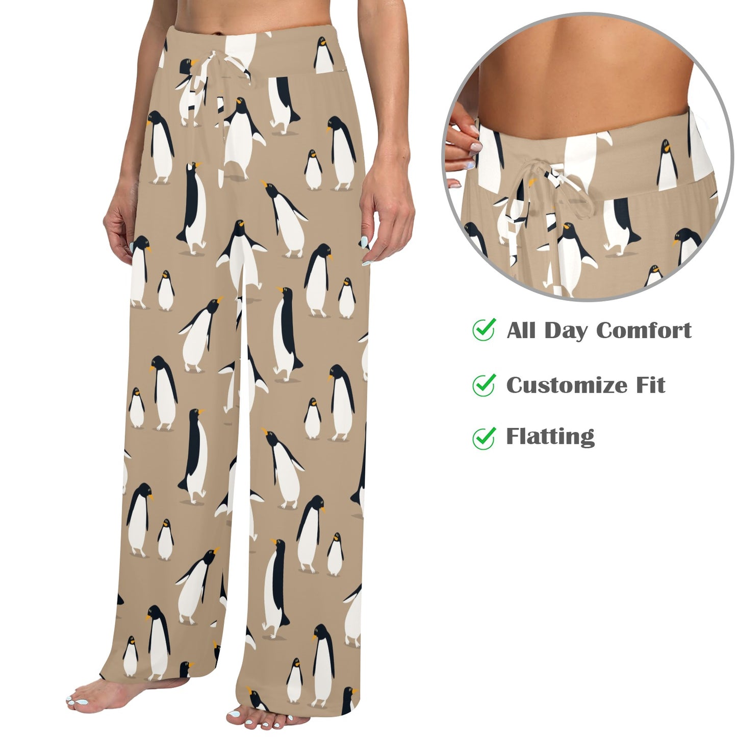 Penguin Pattern Print Design A01 Women's Wide Leg Lounge Pants