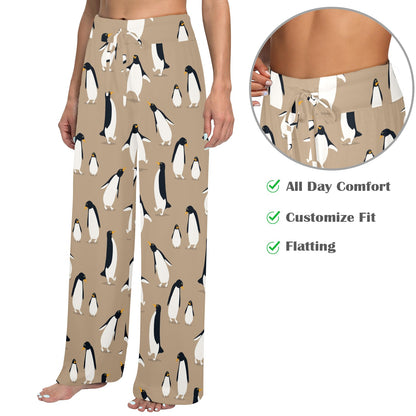 Penguin Pattern Print Design A01 Women's Wide Leg Lounge Pants