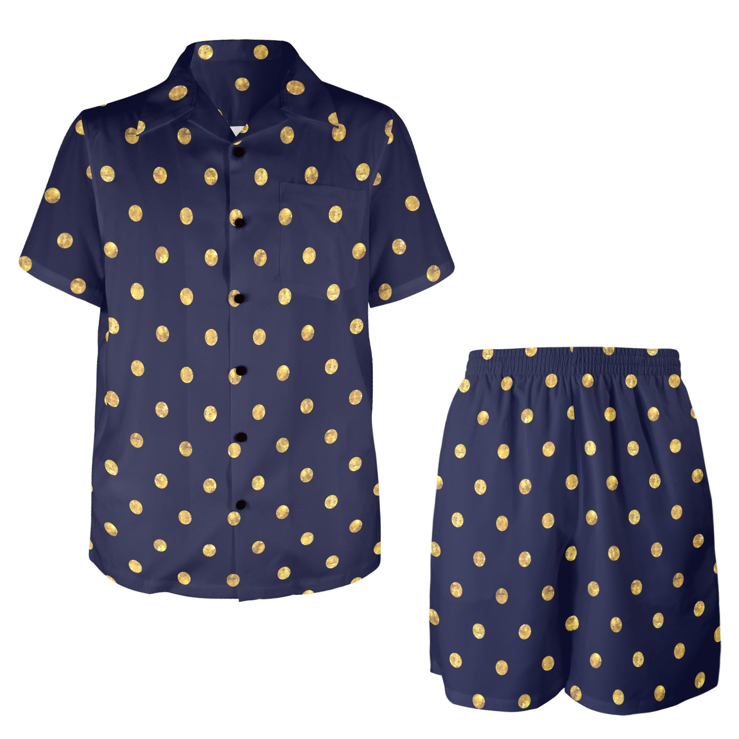 Polka Dot Gold Blue Pattern Print Design 02 Men's Beach Shirt and Shorts Set