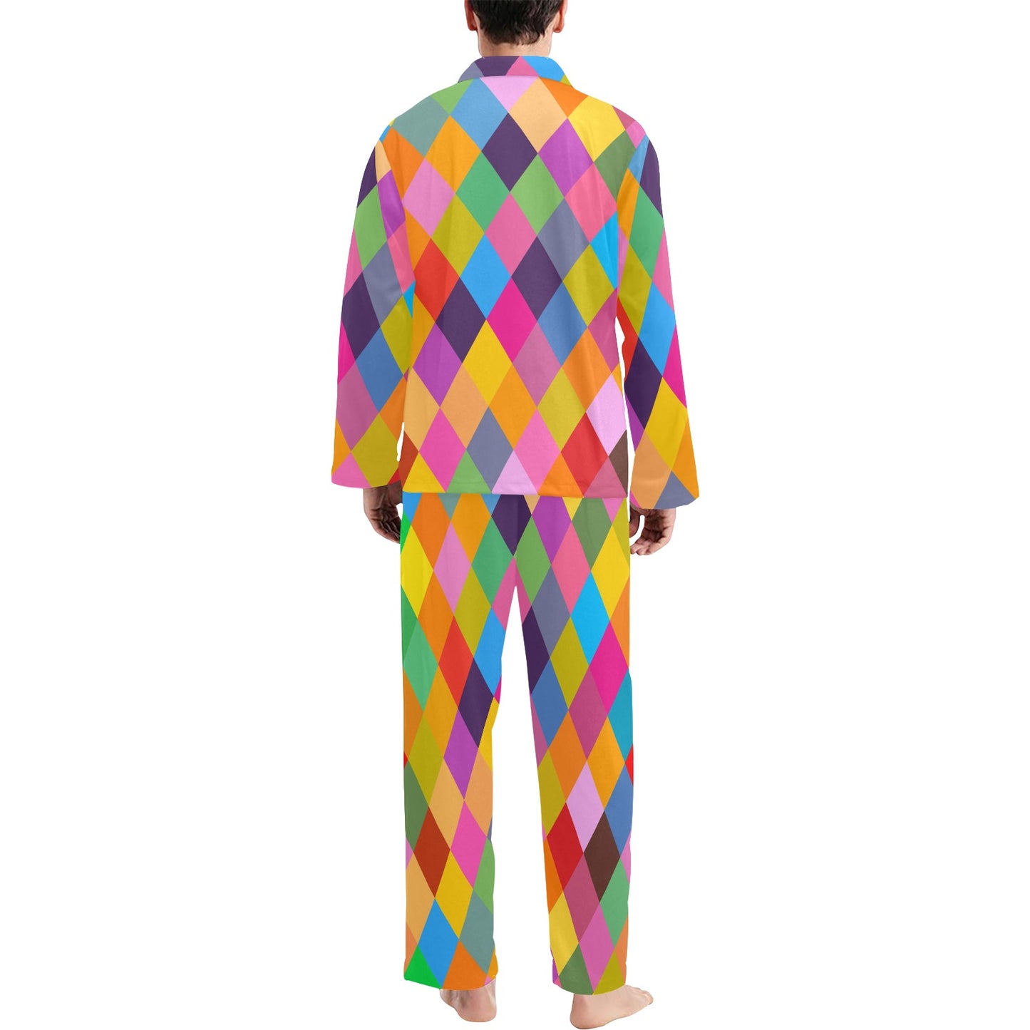 Harlequin Pattern Print Design 02 Men's Long Pajama Set