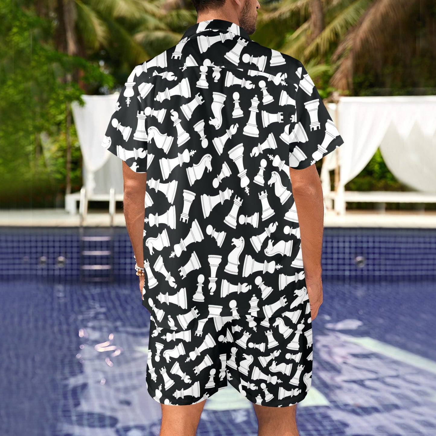 Chess Pattern Print Design 01 Men's Beach Shirt and Shorts Set