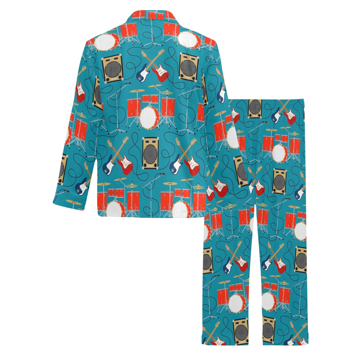 Drum Set Guitar Pattern Print Design 02 Men's Long Pajama Set