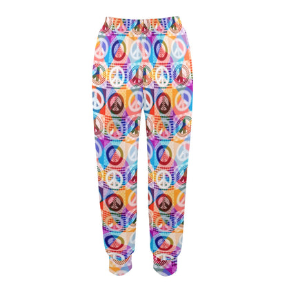 Peace Sign Patchwork Design Print Women's Casual Track Pants