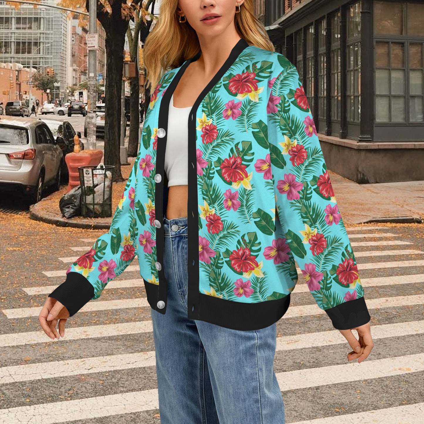 Hibiscus Hawaiian Flower Women's Cardigan