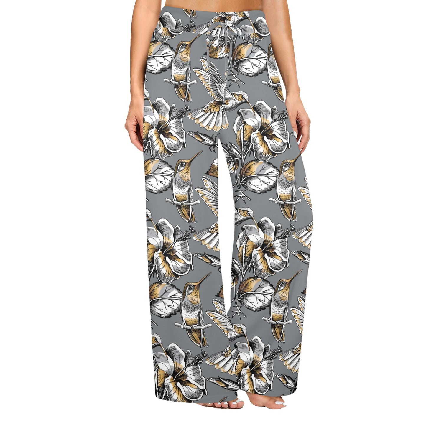 Hummingbird Pattern Print Design 02 Women's Wide Leg Lounge Pants