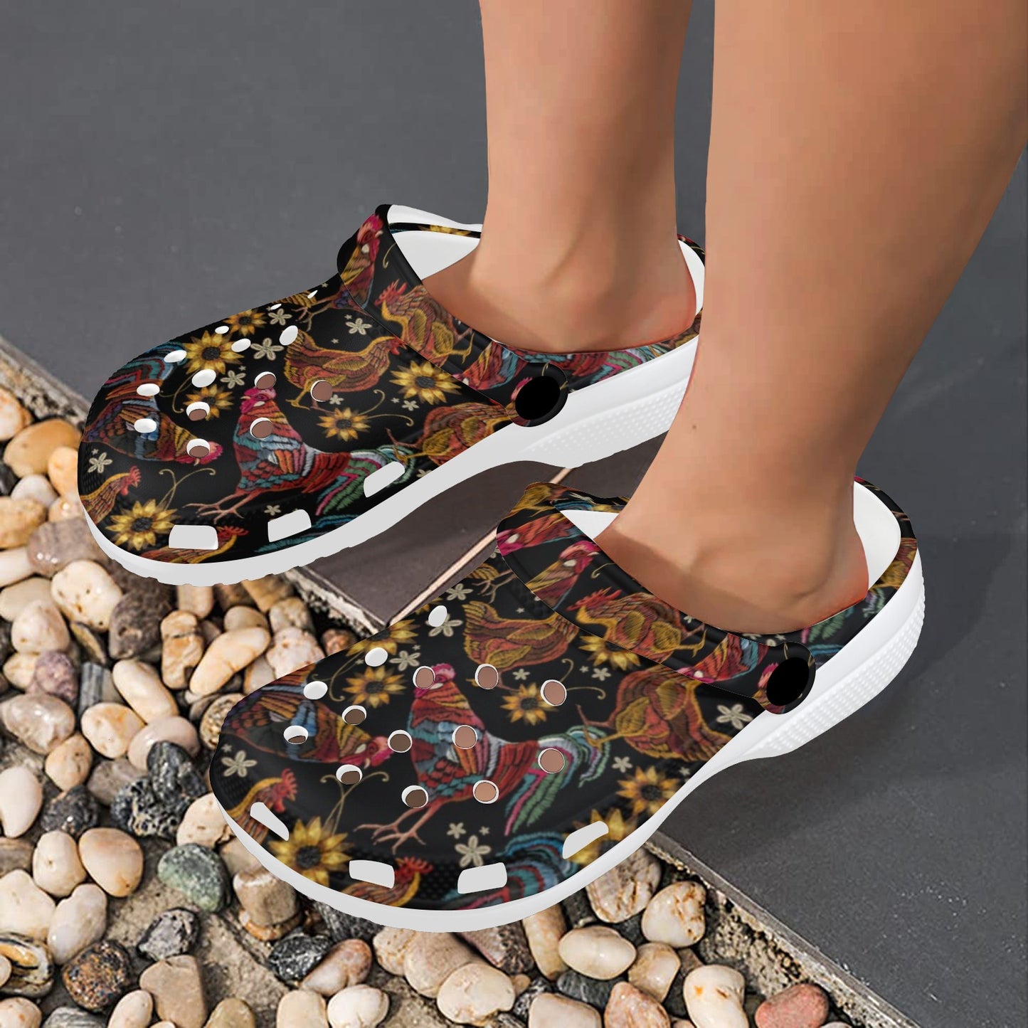 Chicken Embroidery Style Unisex Clogs Shoes