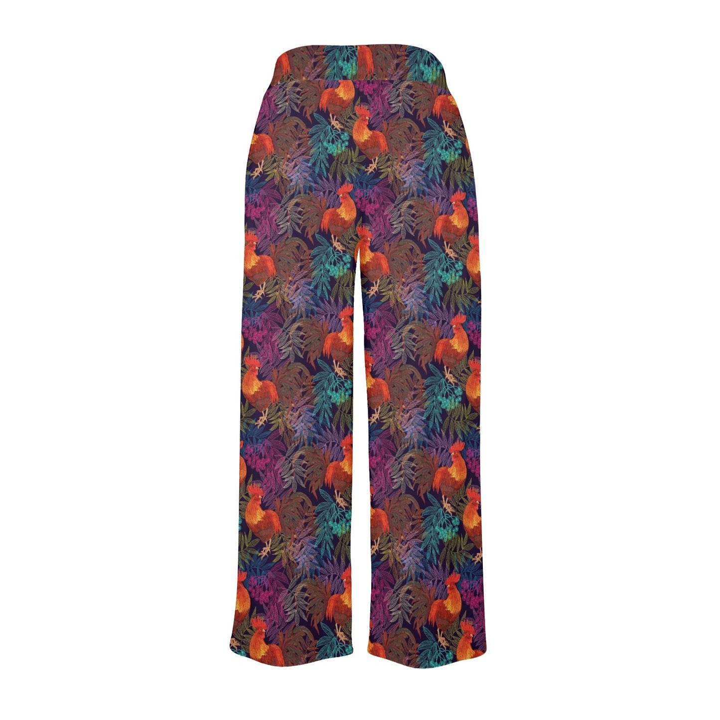 Rooster Print Style Women's Wide Leg Lounge Pants