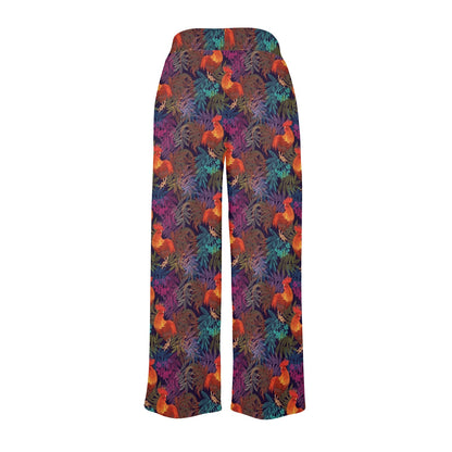 Rooster Print Style Women's Wide Leg Lounge Pants