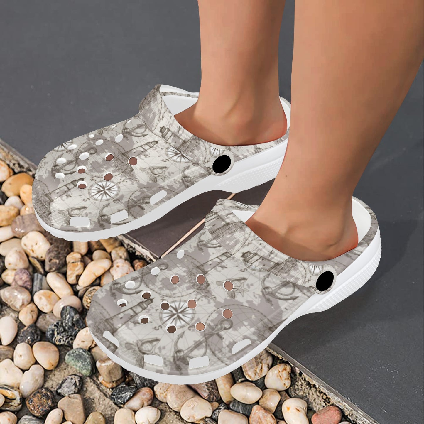 Nautical Map Design Themed Print Unisex Clogs Shoes