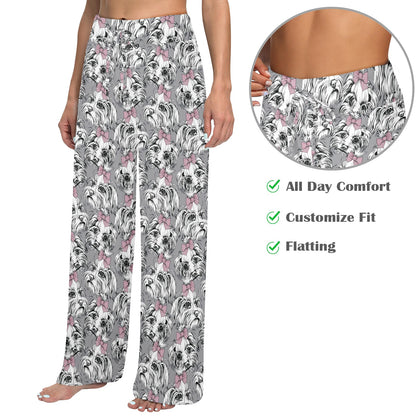 Maltese Pattern Print Design 01 Women's Wide Leg Lounge Pants