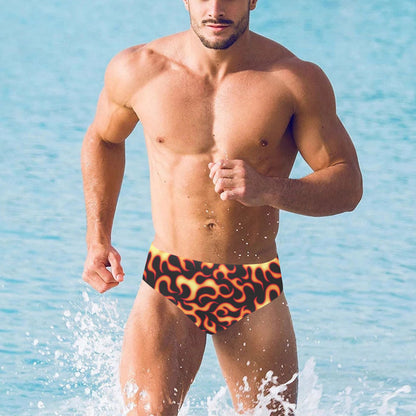 Flame Fire Themed Print Men's Swimming Briefs