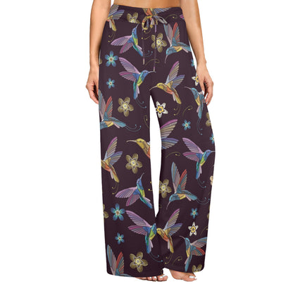 Hummingbird Pattern Print Design 04 Women's Wide Leg Lounge Pants