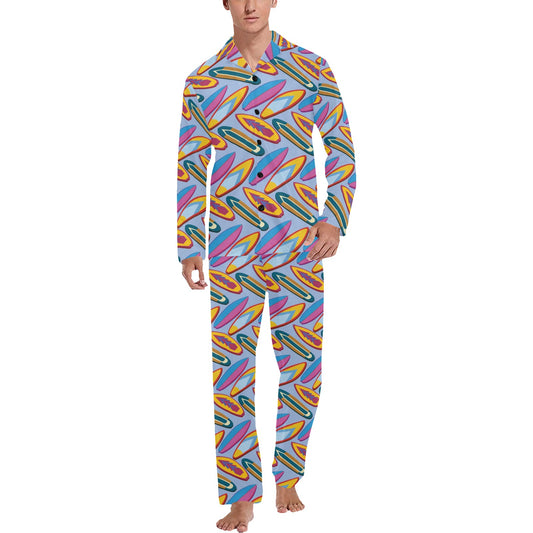 Surfboard Pattern Print Design LKS303 Men's Long Pajama Set