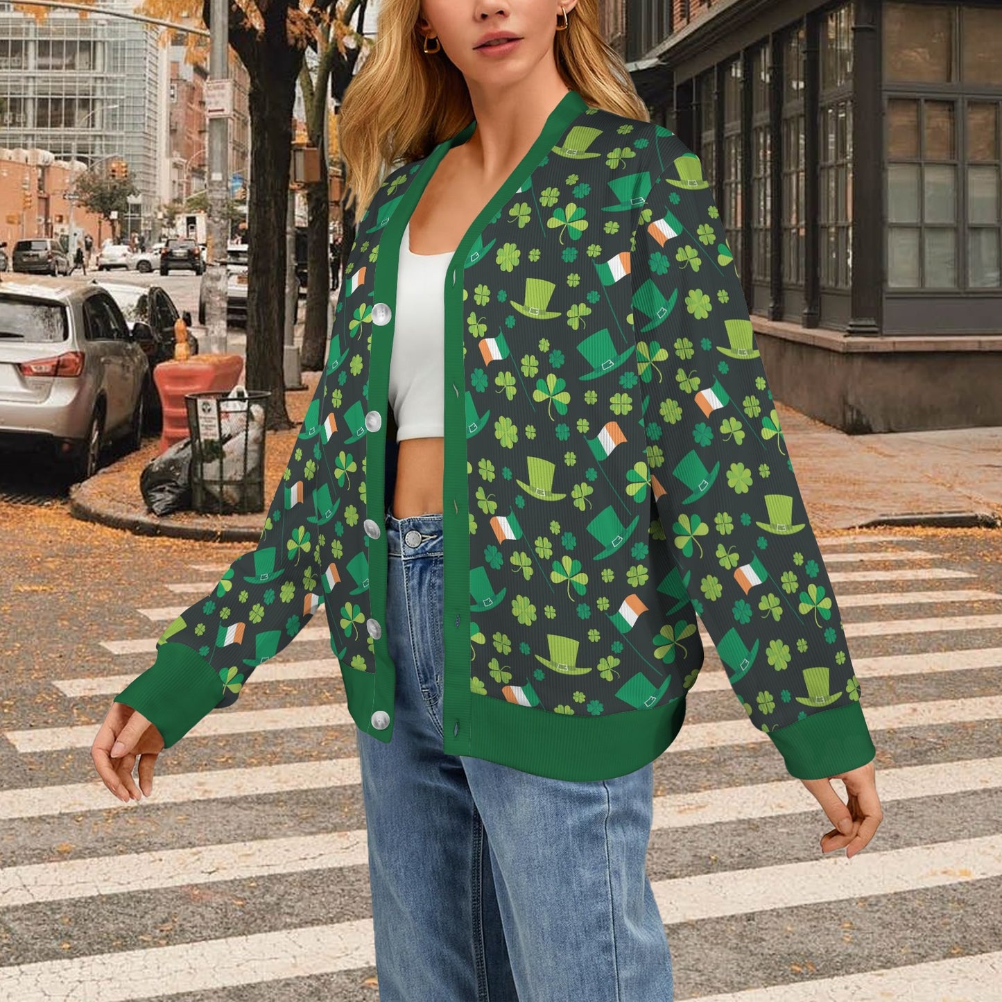 Shamrock Saint Patrick's Day Print Design LKS304 Women's Cardigan