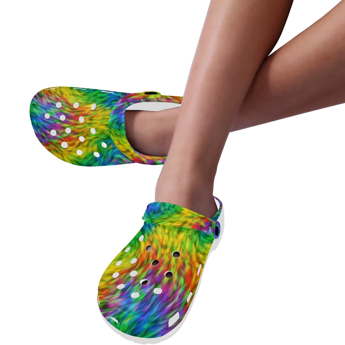 Rainbow Fur Design Print Unisex Clogs Shoes