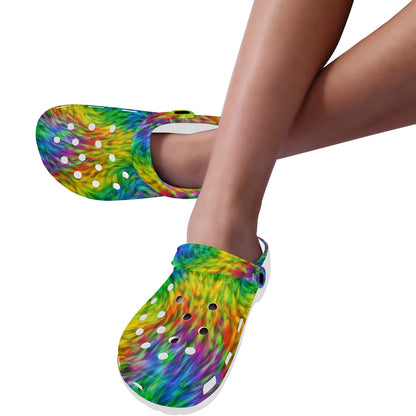 Rainbow Fur Design Print Unisex Clogs Shoes