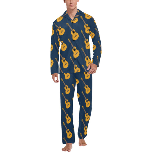 Acoustic Guitar Pattern Print Design 04 Men's Long Pajama Set