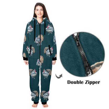 Turkey Pattern Print Design 03 Hooded Fleece Onesie Pajama Jumpsuit