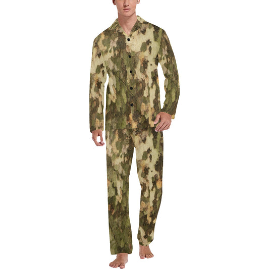 Camo Realistic Tree Texture Print Men's Long Pajama Set