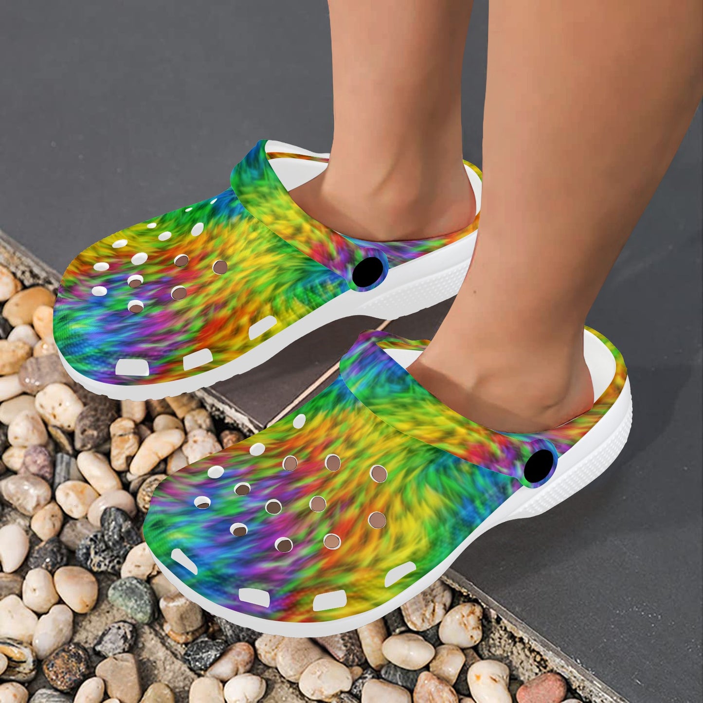 Rainbow Fur Design Print Unisex Clogs Shoes