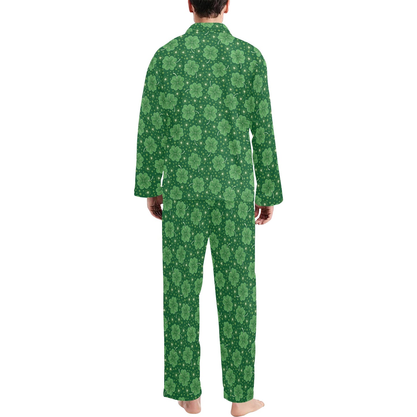 Shamrock Design Print Men's Long Pajama Set