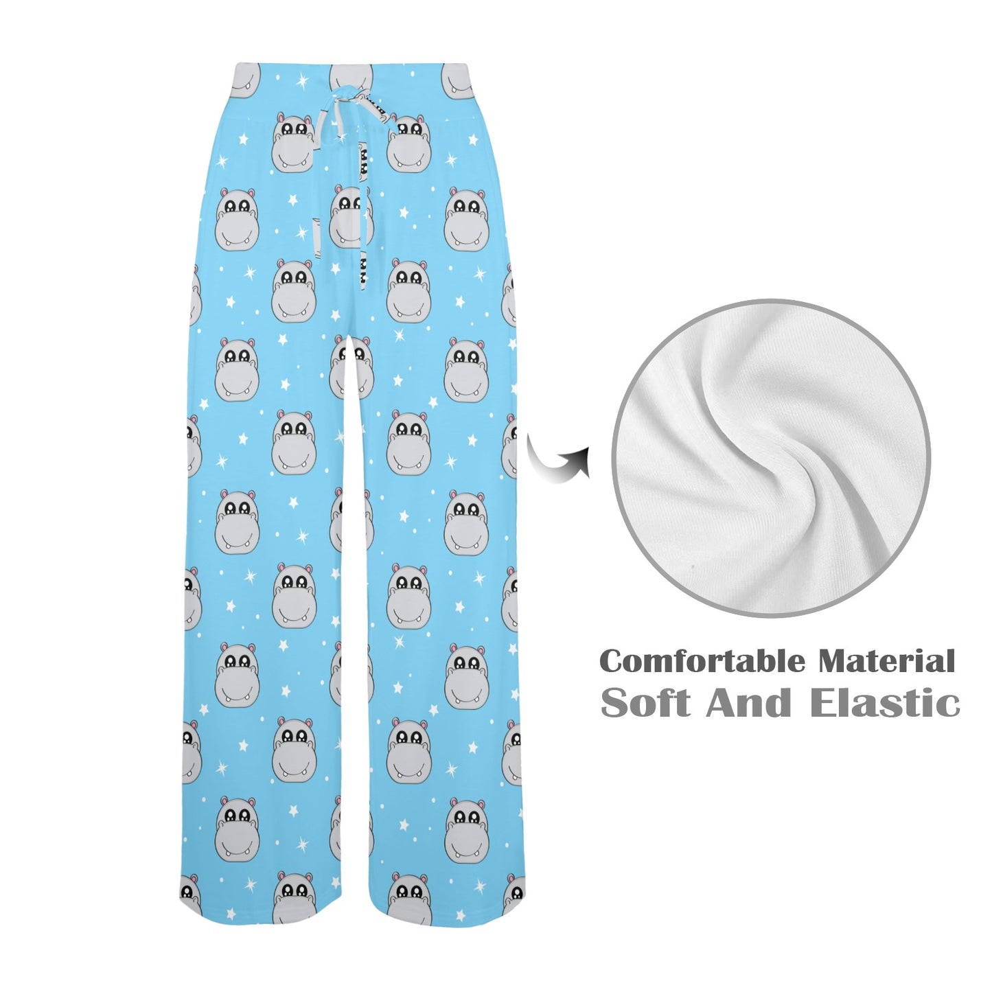 Hippo Design Print Pattern JJ0347 Women's Wide Leg Lounge Pants