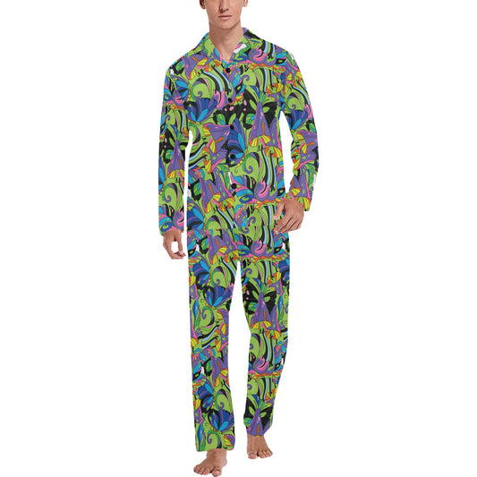 Psychedelic Trippy Mushroom Themed Men's Long Pajama Set