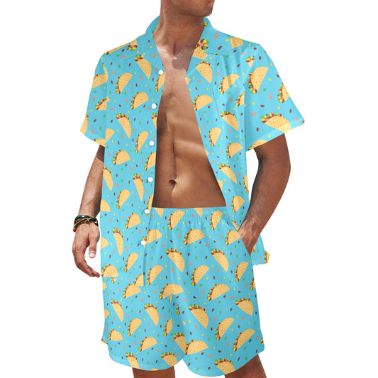 Taco Print Design LKS303 Men's Beach Shirt and Shorts Set