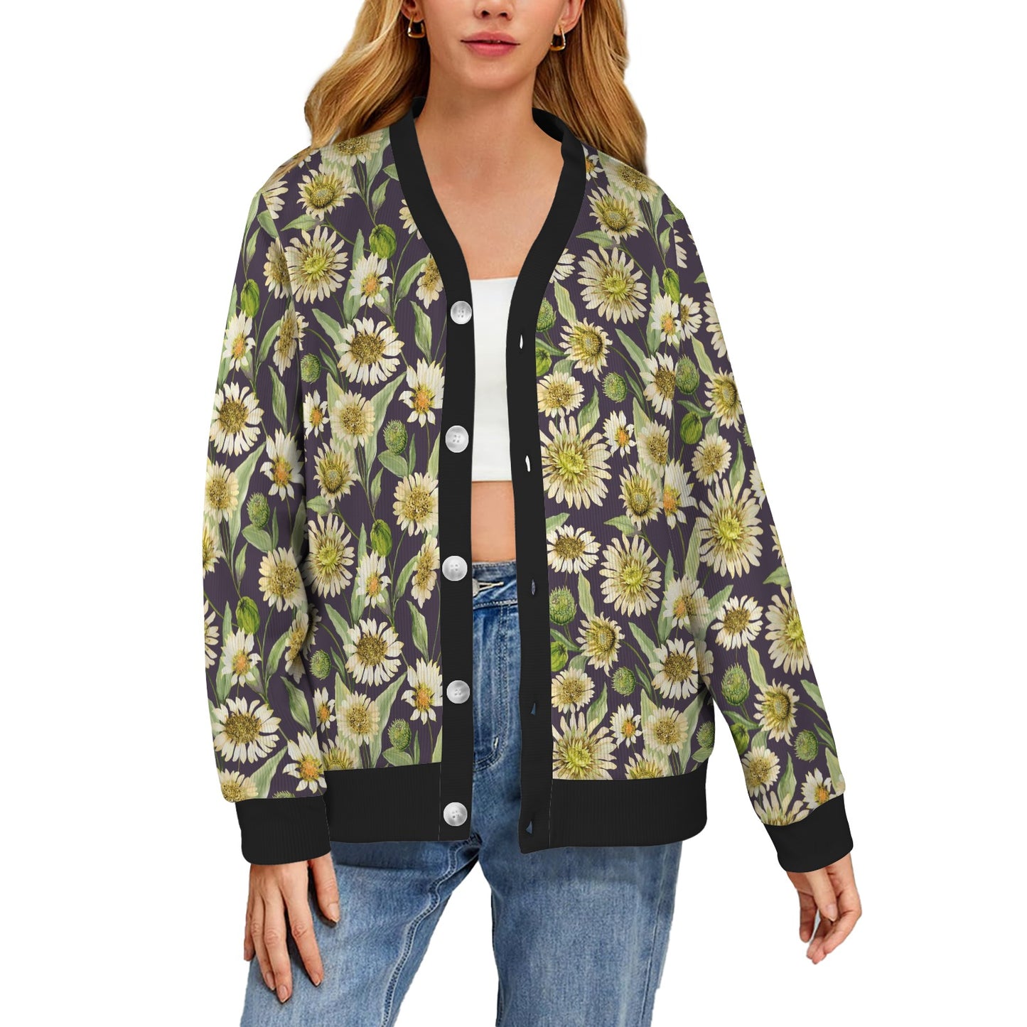 Daisy Vintage Print Pattern Women's Cardigan