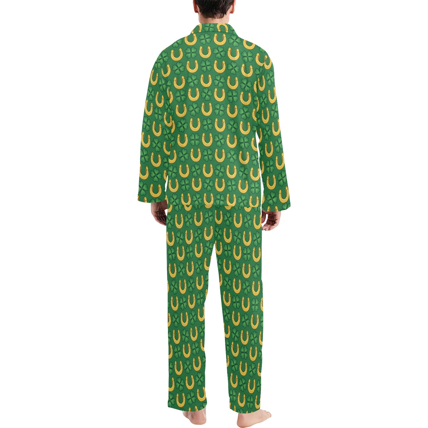 Shamrock Horseshoes Print Pattern Men's Long Pajama Set