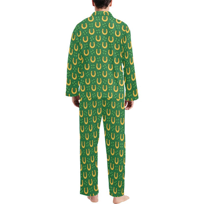 Shamrock Horseshoes Print Pattern Men's Long Pajama Set