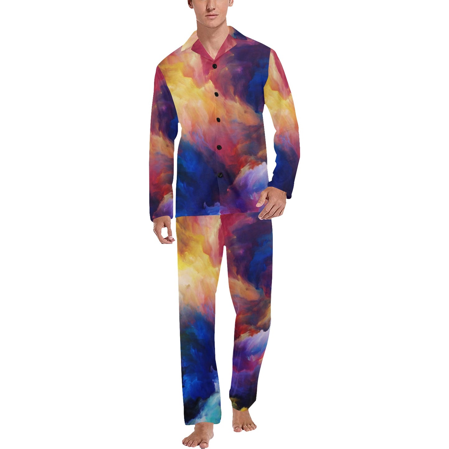 Vortex Twist Swirl Water Color Design Men's Long Pajama Set