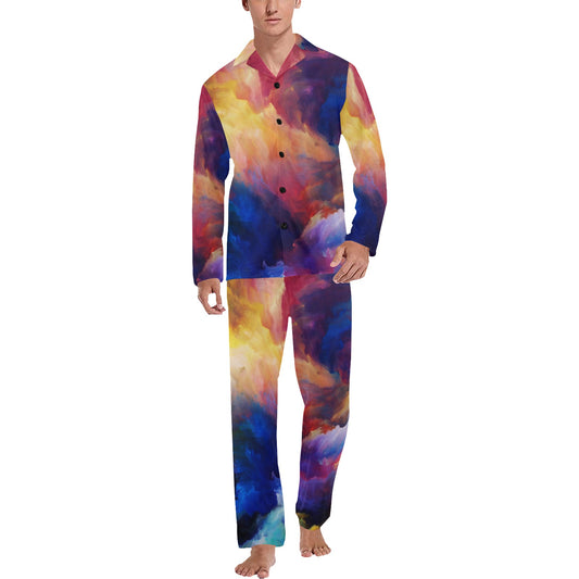 Vortex Twist Swirl Water Color Design Men's Long Pajama Set
