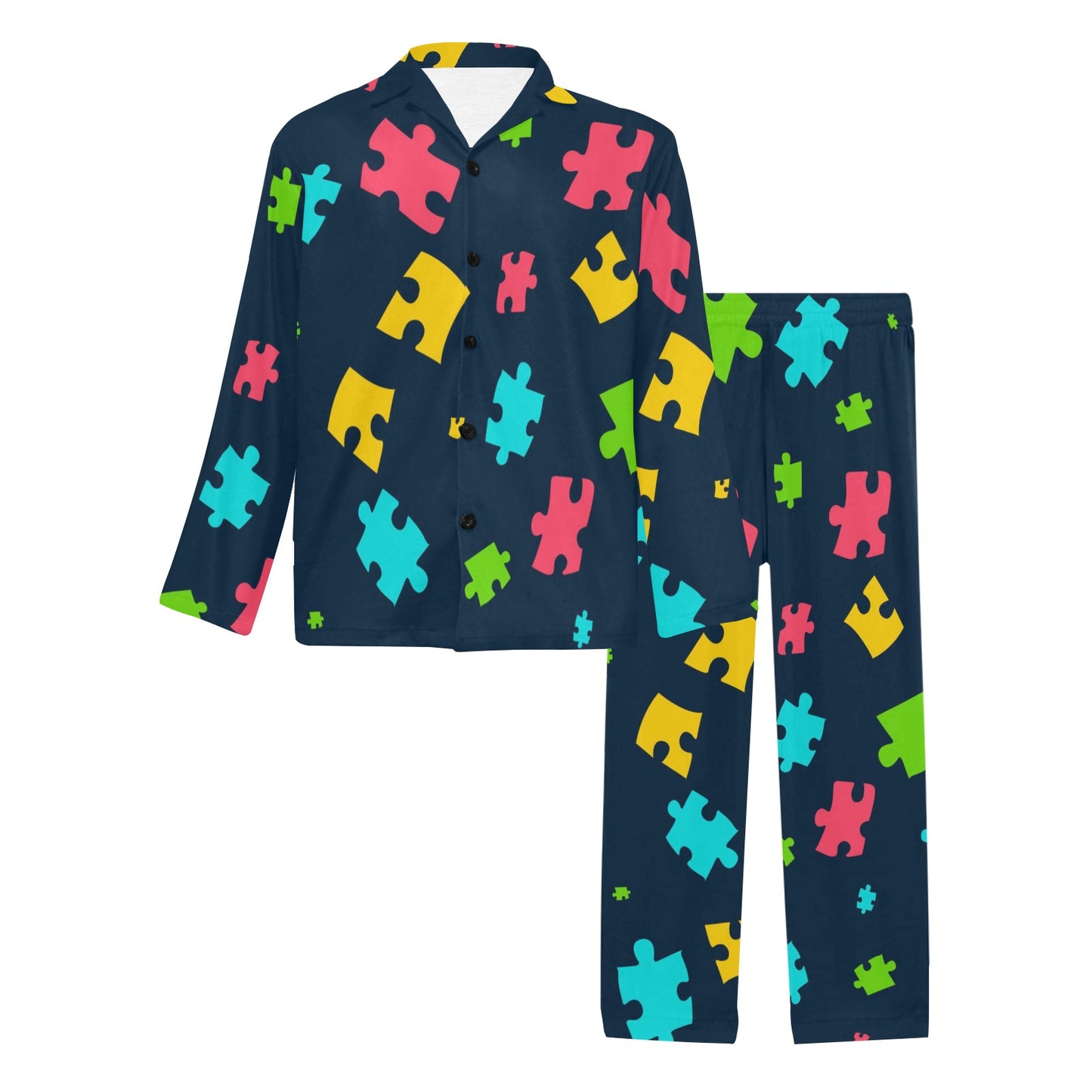 Autism Awareness Colorful Design Print Men's Long Pajama Set