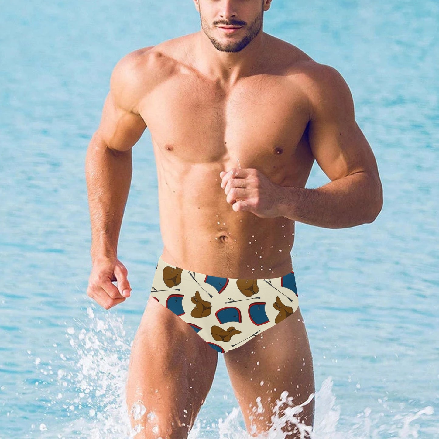 equestrian Design Print Pattern JJ0133 Men's Swimming Briefs