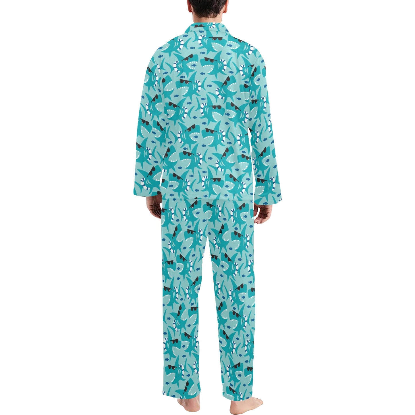 Shark Cute Print Design LKS302 Men's Long Pajama Set