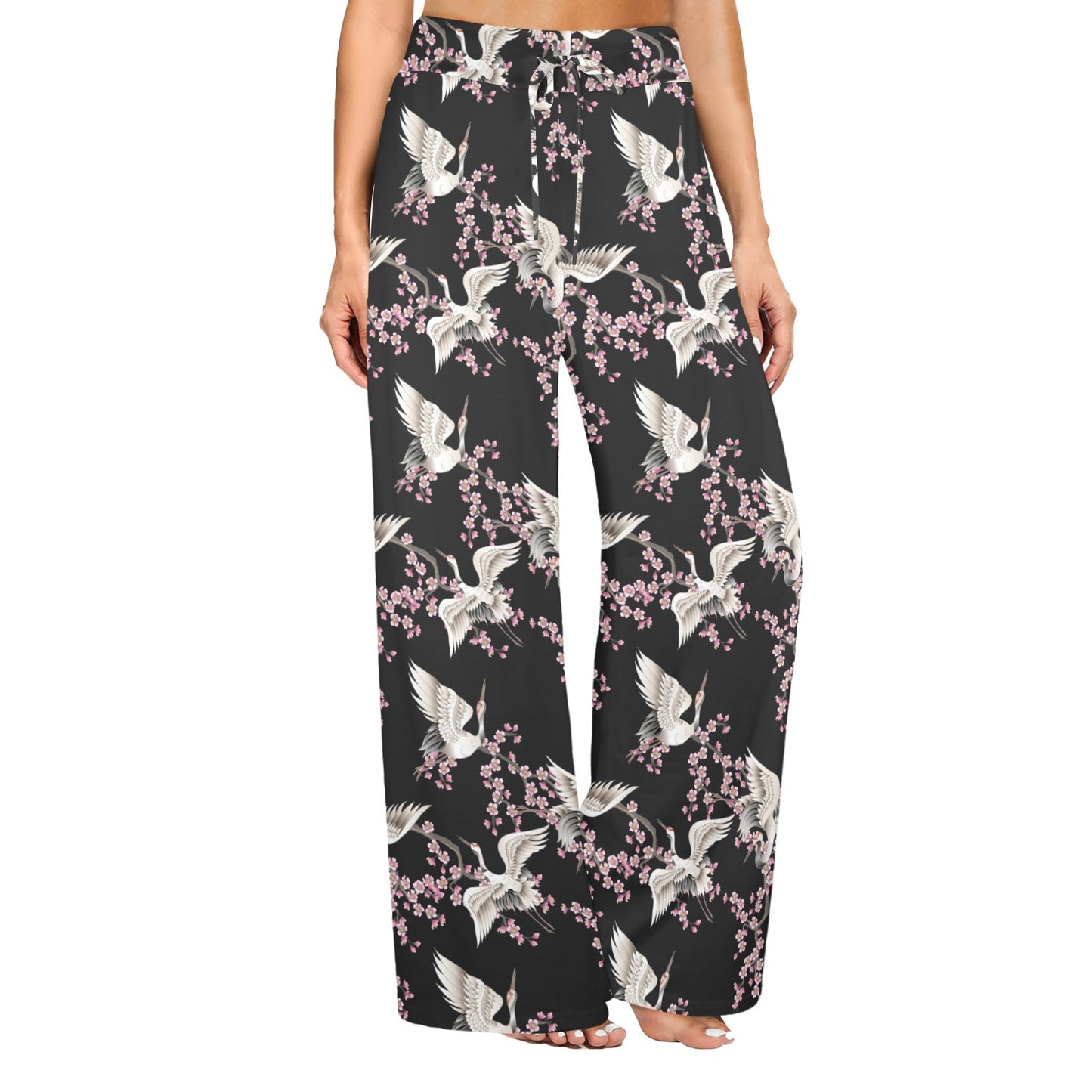 Crane Pattern Print Design 01 Women's Wide Leg Lounge Pants