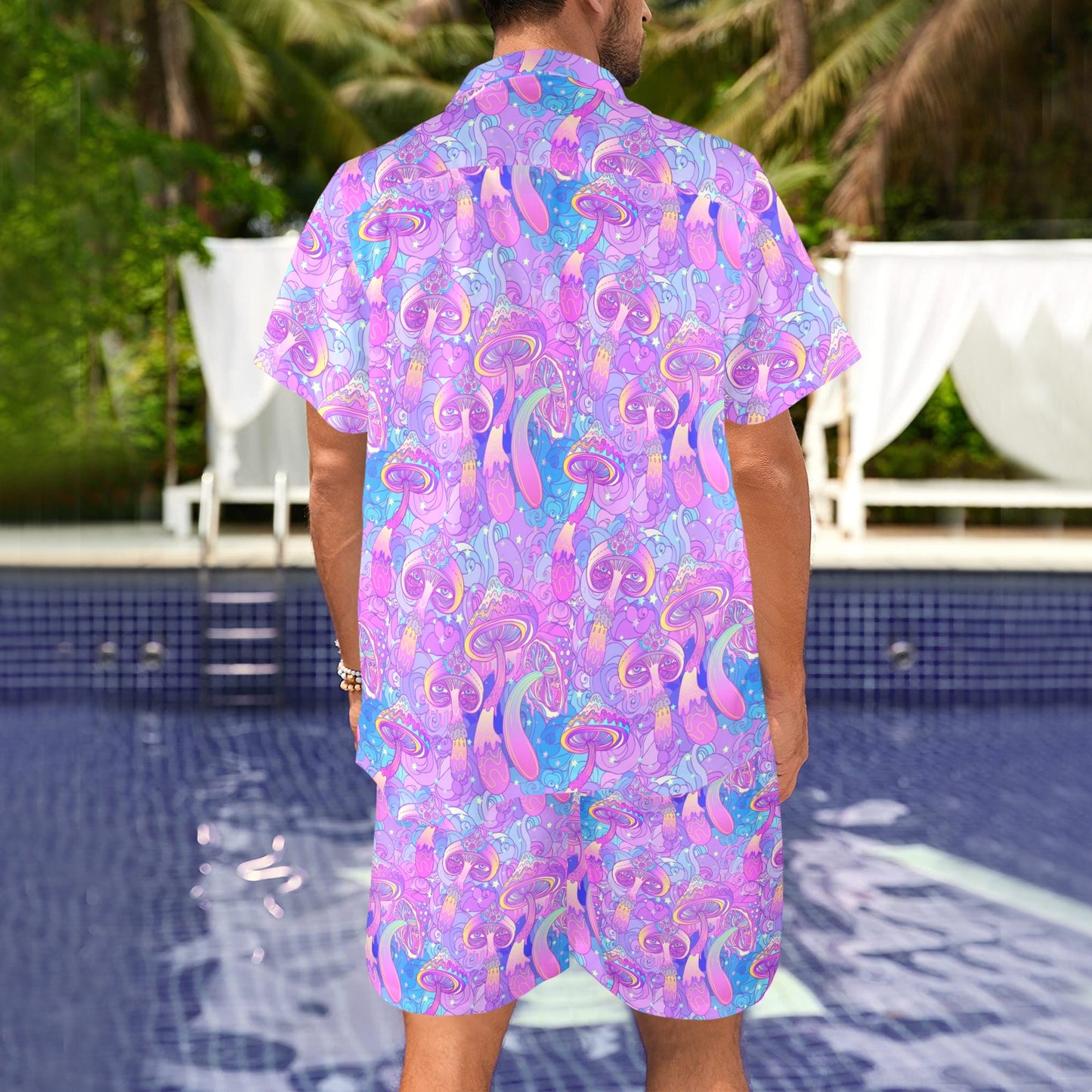 Psychedelic Trippy Mushroom Print Men's Beach Shirt and Shorts Set